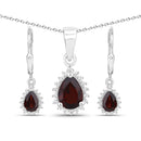 1.88 Carat Genuine Garnet and White Topaz .925 Sterling Silver Jewelry Set-1