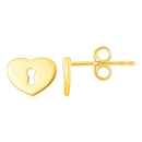 14k Yellow Gold Heart Padlock Stud Earrings-1