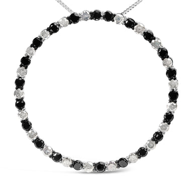 .925 Sterling Silver 3.0 Cttw Alternating Black and White Diamond Open Hoop Circle Pendant Necklace (H-I Color, I3 Clarity) - 18" Inches - 0