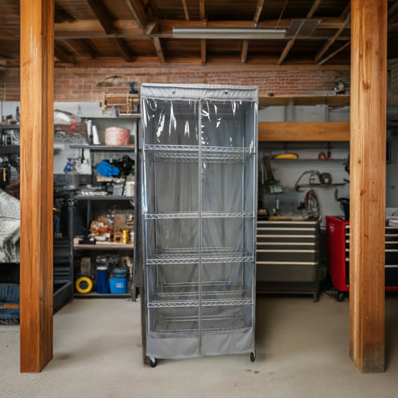 Storage Shelving Unit Cover, fits racks 24"W x 18"D x 72"H one side see through panel in Grey