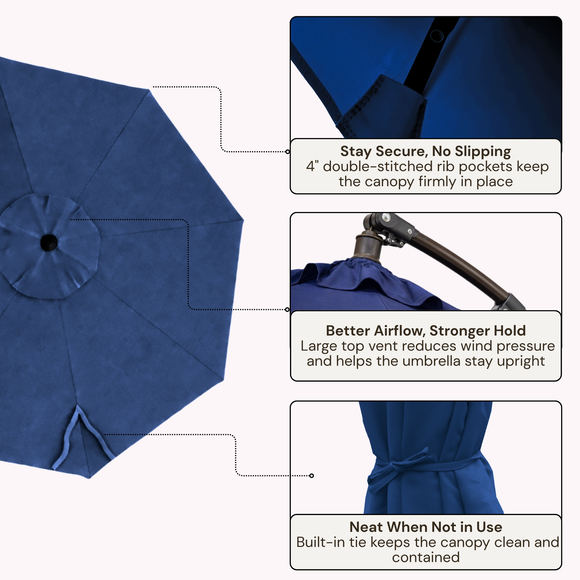 11ft Cantilever Hanging Umbrella 8 Rib Replacement Canopy Navy Olefin