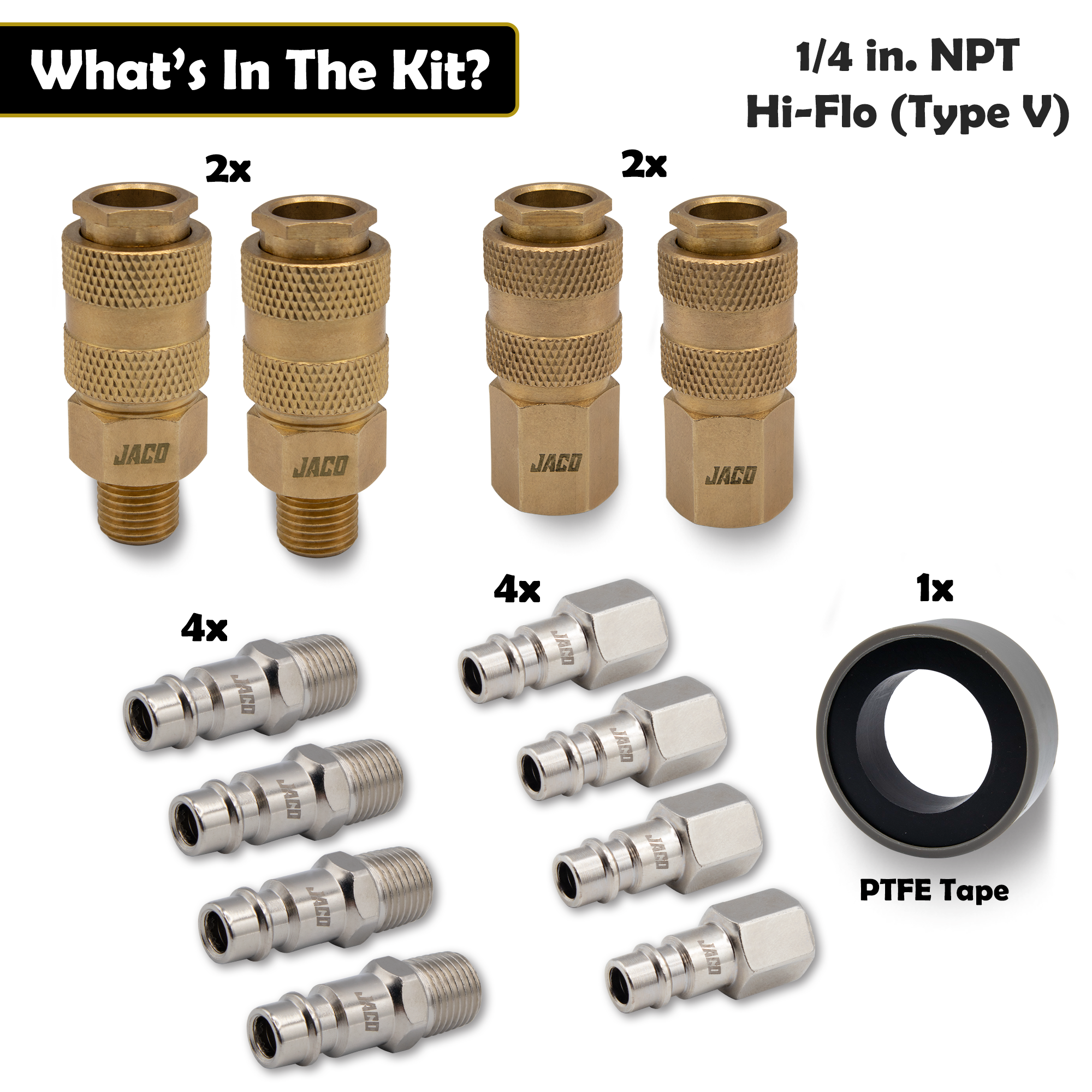 Hi-Flo Quick Connect Air Fittings | Plug & Coupler Kit - 1/4" NPT (Set of 12) - 0