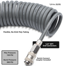 Polyurethane Coiled Air Hose Kit - 1/4" x 30 ft | with Air Compressor Fittings-3