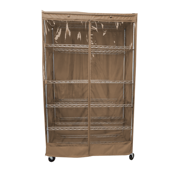 Storage Shelving Unit Cover, fits racks 48"W x 18"D x 72"H one side see through panel in Beige Khaki