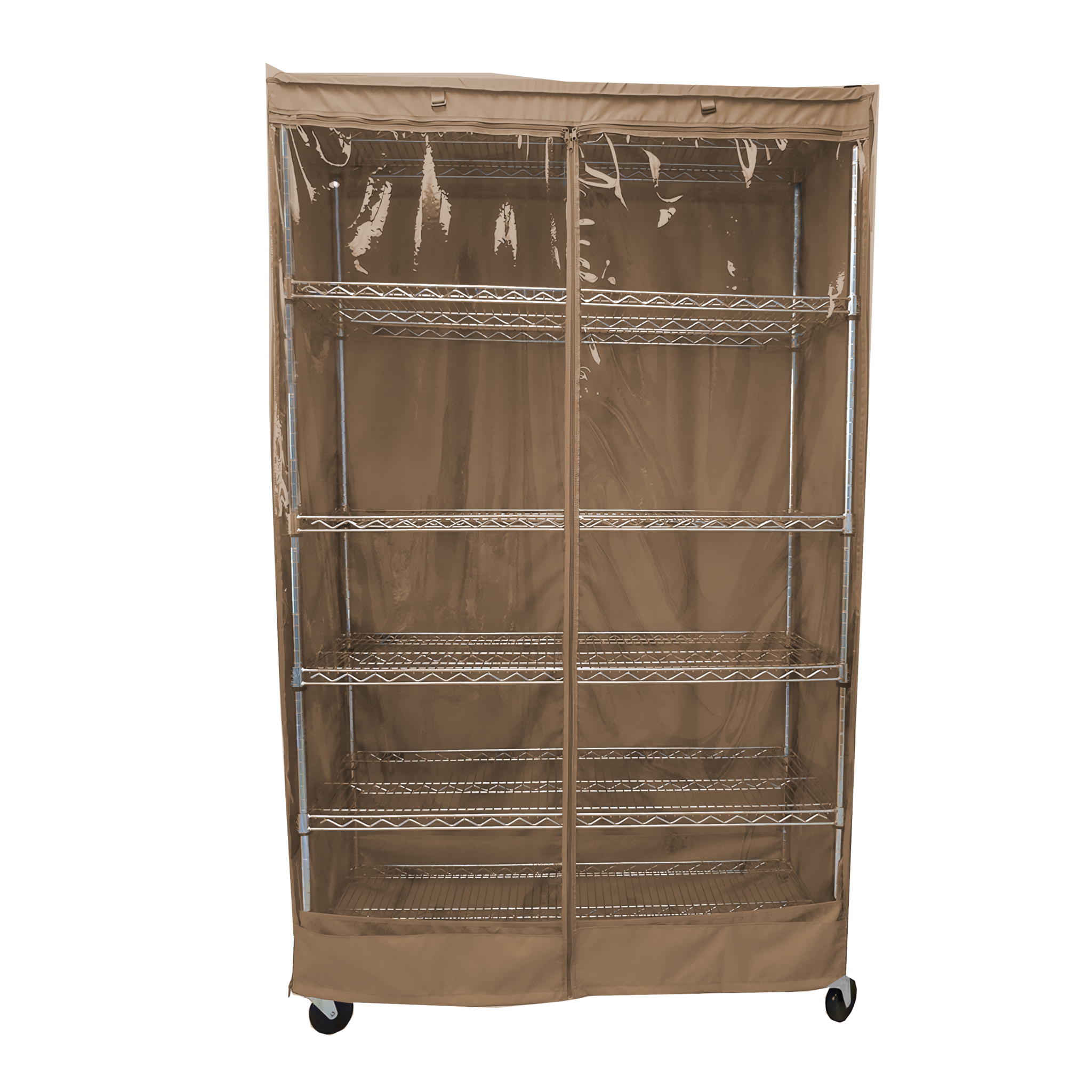 Storage Shelving Unit Cover, fits racks 36"W x 18"D x 72"H one side see through panel in Beige Khaki