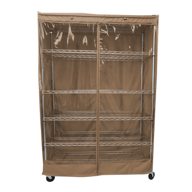 Storage Shelving Unit Cover, fits racks 48"W x 24"D x 72"H one side see through panel in Beige Khaki