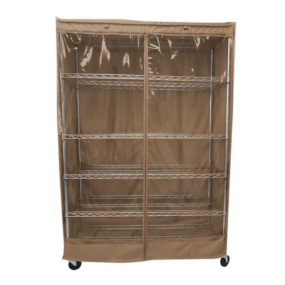Storage Shelving Unit Cover, fits racks 48"W x 24"D x 72"H one side see through panel in Beige Khaki
