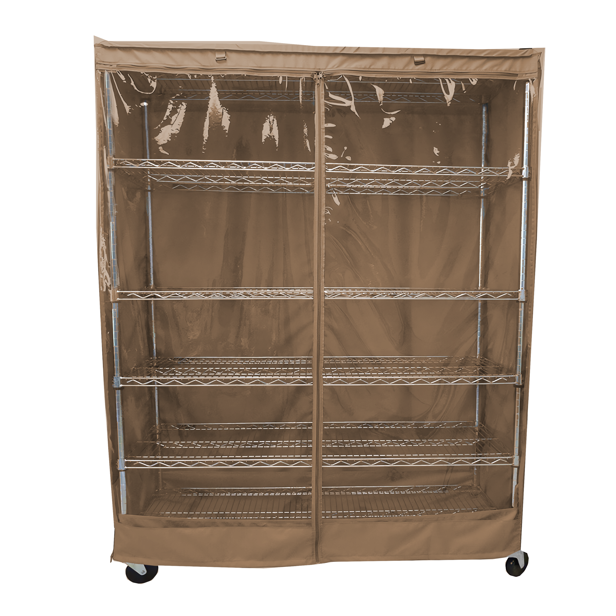 Storage Shelving Unit Cover, fits racks 60"W x 24"D x 72"H one side see through panel in Beige Khaki