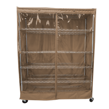 Storage Shelving Unit Cover, fits racks 60"W x 24"D x 72"H one side see through panel in Beige Khaki