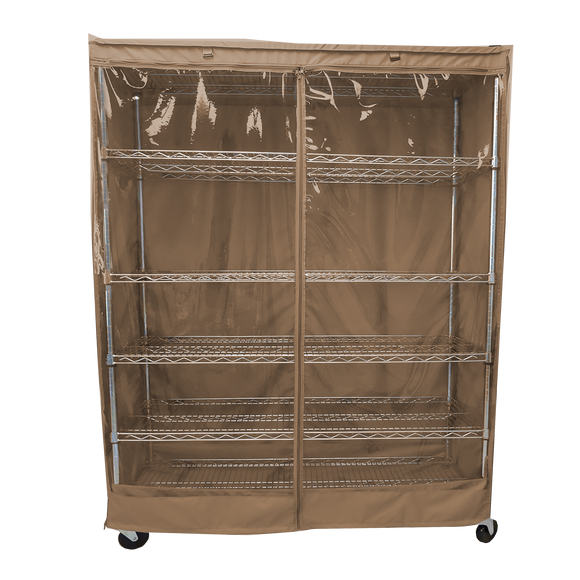 Storage Shelving Unit Cover, fits racks 60"W x 24"D x 72"H one side see through panel in Beige Khaki