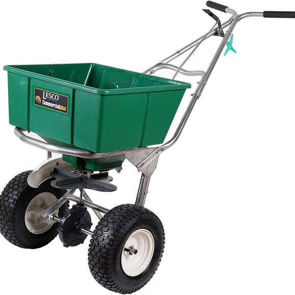 LESCO Spreader Commercial Stainless Steel w/ Deflector 80 lb. Capacity