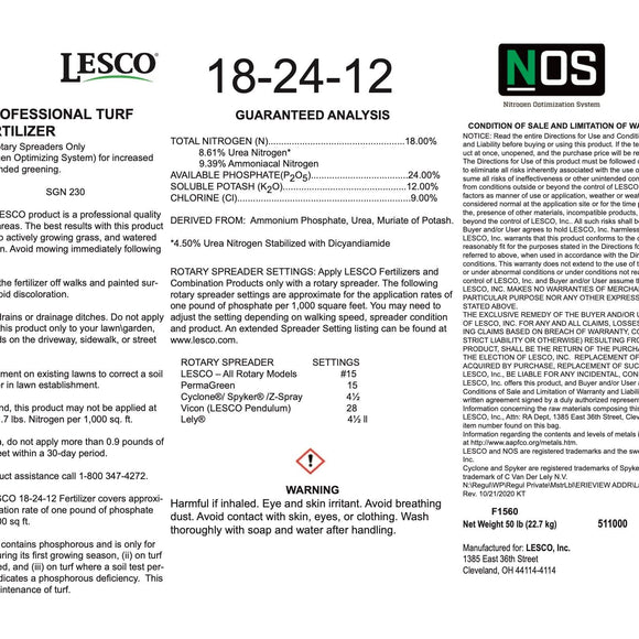 Lesco Starter Fertilizer 18-24-12 with NOS