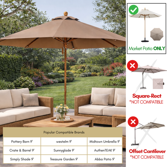 9ft Market Patio Umbrella 8 Rib Replacement Canopy Mocha Mousse