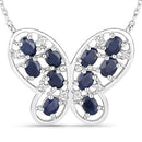 2.16 Carat Genuine Blue Sapphire and White Zircon .925 Sterling Silver Necklace-5