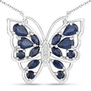 2.94 Carat Genuine Blue Sapphire and White Zircon .925 Sterling Silver Necklace-5