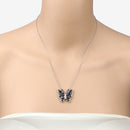 2.94 Carat Genuine Blue Sapphire and White Zircon .925 Sterling Silver Necklace-10