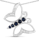 0.56 Carat Genuine Blue Sapphire and White Zircon .925 Sterling Silver Necklace-5