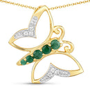 0.51 Carat Genuine Emerald and White Zircon .925 Sterling Silver Necklace-5
