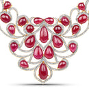 160.14 Carat Glass Filled Ruby and White Diamond .925 Sterling Silver Necklace-4