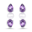 2.78 Carat Genuine Amethyst and Pearl .925 Sterling Silver Earrings-4