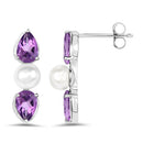 2.78 Carat Genuine Amethyst and Pearl .925 Sterling Silver Earrings-5