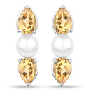 2.78 Carat Genuine Citrine and Pearl .925 Sterling Silver Earrings-4