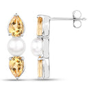 2.78 Carat Genuine Citrine and Pearl .925 Sterling Silver Earrings-5