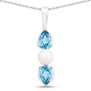 1.56 Carat Genuine Blue Topaz and Pearl .925 Sterling Silver Pendant-3