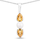 1.34 Carat Genuine Citrine and Pearl .925 Sterling Silver Pendant-3