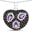 3.19 Carat Genuine Amethyst and Black Spinel .925 Sterling Silver Pendant-3