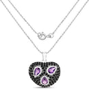 3.19 Carat Genuine Amethyst and Black Spinel .925 Sterling Silver Pendant-4