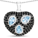 3.52 Carat Genuine Blue Topaz and Black Spinel .925 Sterling Silver Pendant-3