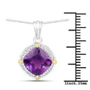 3.20 Carat Genuine Amethyst and White Diamond 18K Yellow Gold with .925 Sterling Silver Pendant-6
