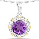 1.87 Carat Genuine Amethyst and White Diamond 14K Yellow Gold with .925 Sterling Silver Pendant-5