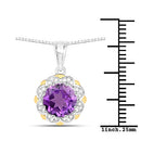 1.87 Carat Genuine Amethyst and White Diamond 14K Yellow Gold with .925 Sterling Silver Pendant-7