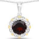 2.32 Carat Genuine Garnet and White Diamond 14K Yellow Gold with .925 Sterling Silver Pendant-5