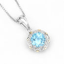 2.32 Carat Genuine Swiss Blue Topaz and White Diamond 14K Yellow Gold with .925 Sterling Silver Pendant-7