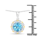 2.32 Carat Genuine Swiss Blue Topaz and White Diamond 14K Yellow Gold with .925 Sterling Silver Pendant-12