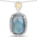 11.05 Carat Genuine Labradorite and White Diamond 14K Yellow Gold with .925 Sterling Silver Pendant-1