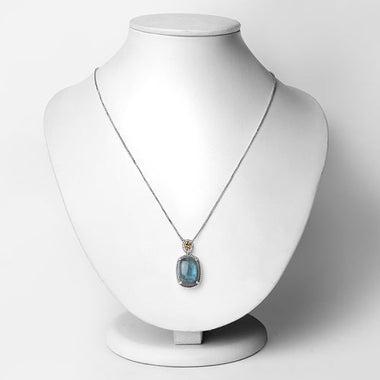 11.05 Carat Genuine Labradorite and White Diamond 14K Yellow Gold with .925 Sterling Silver Pendant - 0