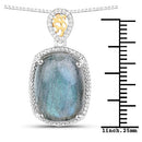 11.05 Carat Genuine Labradorite and White Diamond 14K Yellow Gold with .925 Sterling Silver Pendant-3