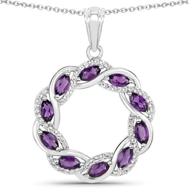 1.83 Carat Genuine Amethyst and White Topaz .925 Sterling Silver Pendant - 0