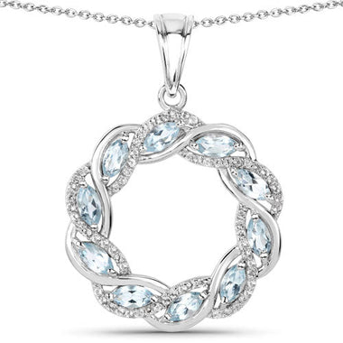 1.93 Carat Genuine Blue Topaz and White Topaz .925 Sterling Silver Pendant - 0