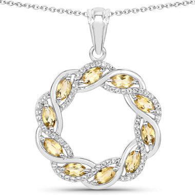 1.73 Carat Genuine Citrine and White Topaz .925 Sterling Silver Pendant - 0