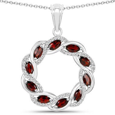 2.33 Carat Genuine Garnet and White Topaz .925 Sterling Silver Pendant - 0