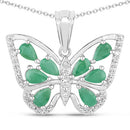 1.91 Carat Genuine Emerald and White Zircon .925 Sterling Silver Pendant-5