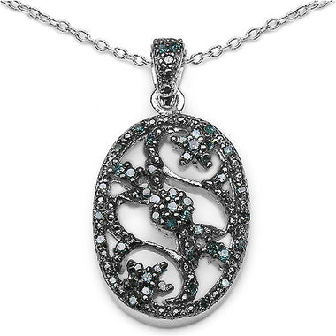 0.28 Carat Genuine Blue Diamond .925 Sterling Silver Pandent - 0