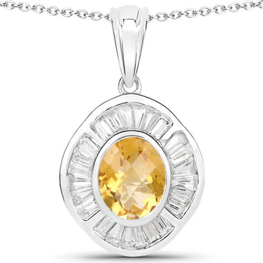 4.18 Carat Genuine Citrine and White Topaz .925 Sterling Silver Pendant - 0