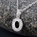 0.18 Carat Genuine White Diamond 14K White Gold Semi Mount Pendant - holds 8x6mm Oval Gemstone-8