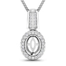 0.22 Carat Genuine White Diamond 14K White Gold Semi Mount Pendant - holds 9x7mm Oval Gemstone-4